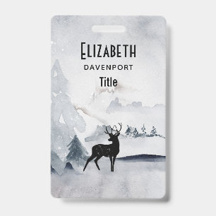 Reindeer in the Wild Grey Watercolor Christmas Badge