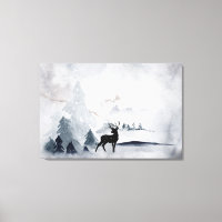 Reindeer in the Wild Grey Watercolor Christmas