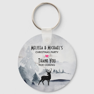 Reindeer in the Wild Grey Watercolor Christmas Keychain