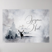 Reindeer in the Wild Grey Watercolor Christmas