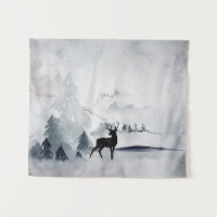 Reindeer in the Wild Grey Watercolor Christmas