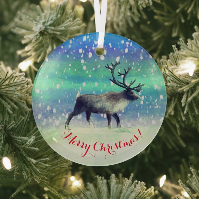 Reindeer in winter day  glass ornament (Insitu)