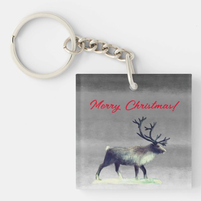 Reindeer in winter day  keychain (Front)