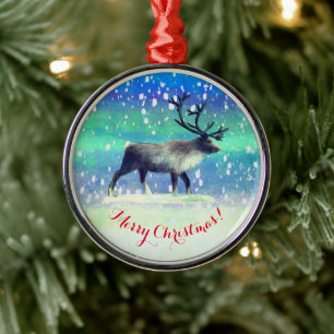 Reindeer in winter day  metal ornament