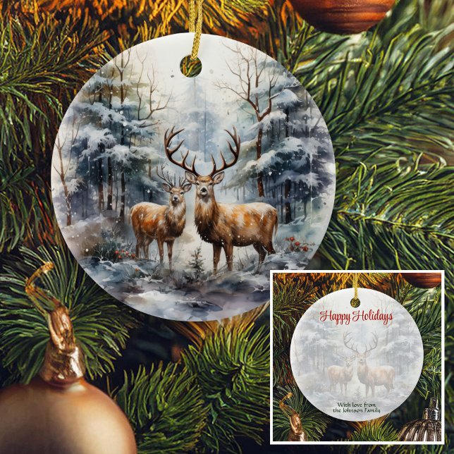 Reindeer in Winter Wonderland Ceramic Ornament (Creator Uploaded)