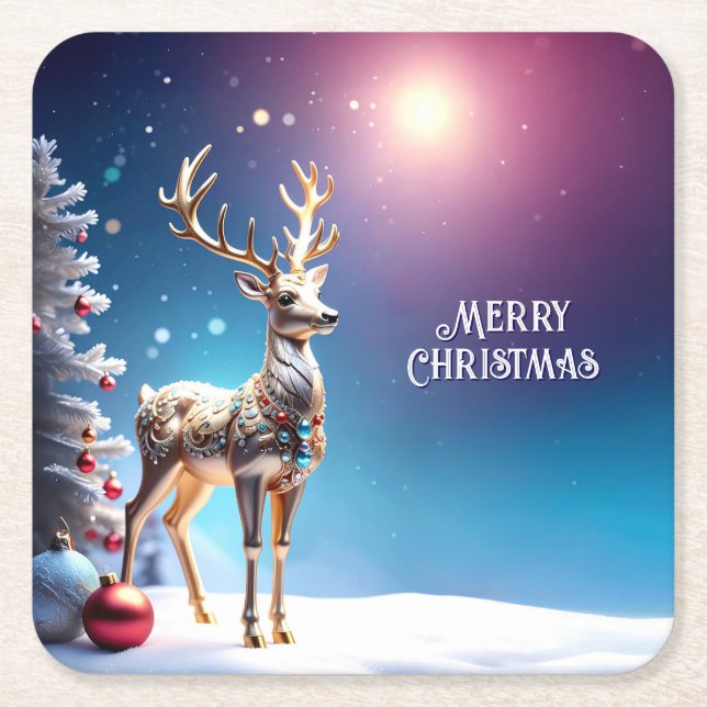 Reindeer Jewels Christmas Holiday Paper Coaster (Front)