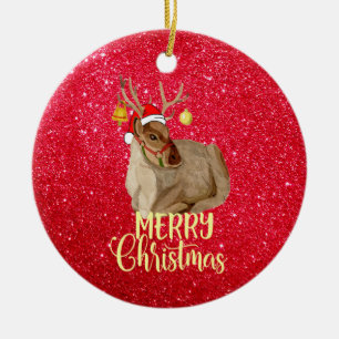 Reindeer Jingle Bell Merry Christmas Tree Ceramic Ornament