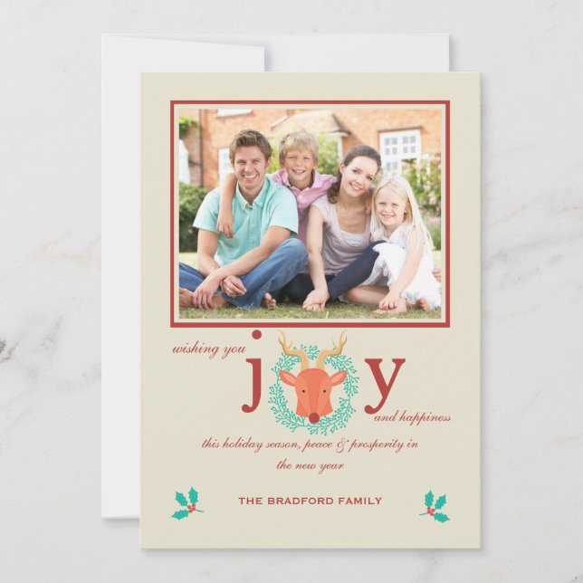 Reindeer Joy Photo Holiday Card (Front)