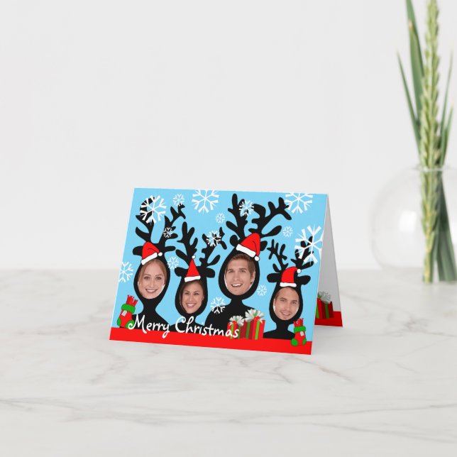 Reindeer Joyeux Noël Ajouter Carte Photo 1 (Devant)