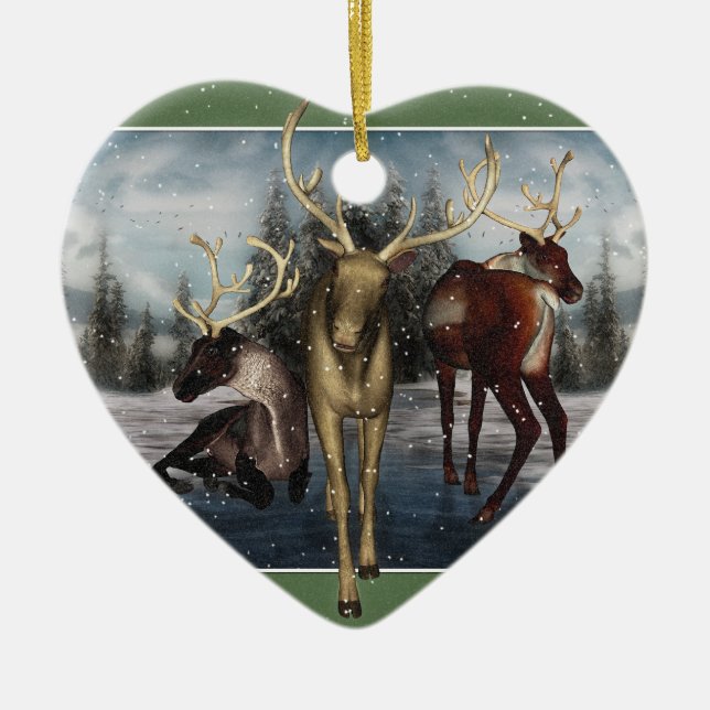 Reindeer Joyeux Yule Ornement cardiaque personnali (Devant)