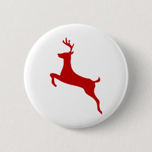 Reindeer Jump Christmas Red Silhouette 2 Inch Round Button