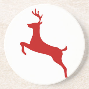Reindeer Jump Christmas Red Silhouette Mouse Pad Coaster
