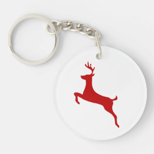 Reindeer Jump Christmas Red Silhouette T-Shirt Keychain