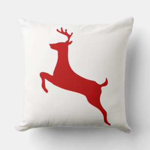 Reindeer Jump Christmas Red Silhouette T-Shirt Throw Pillow
