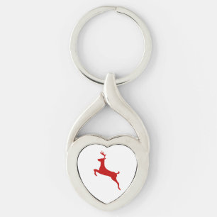 Reindeer Jump Christmas Red Silhouette Trucker Hat Keychain