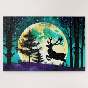 Reindeer Leaping Full moon on the Jigsaw Puzzle