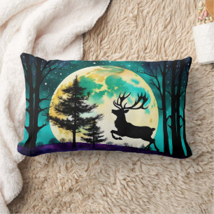 Reindeer Leaping Full moon on the Lumbar Pillow