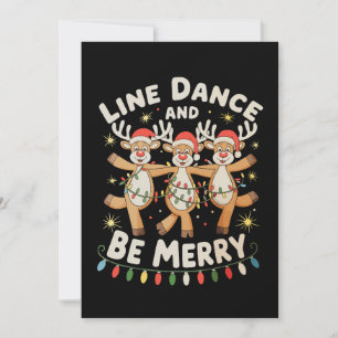 Reindeer Line Dance And Be Merry Christmas Lights Holiday Card