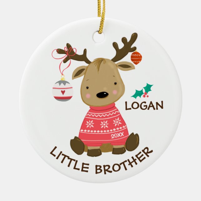 Reindeer Little Brother Christmas Ornament (Front)