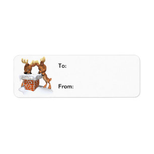 Reindeer looking down Chimney Gift Tag Label