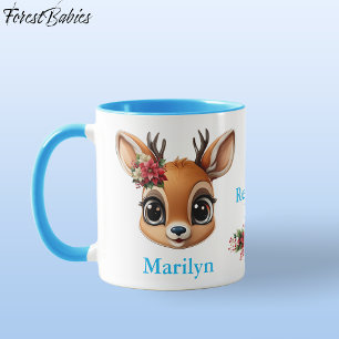 Reindeer Love, Floral Deer, Fawn Doe Poinsettia 🦌 Mug