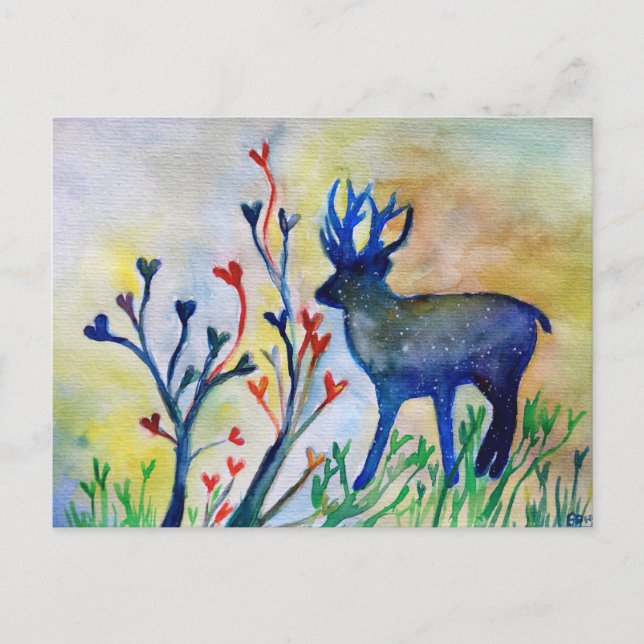 Reindeer Love Hearts Romantic Postcard (Front)