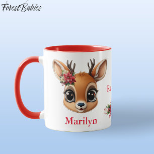 Reindeer Love, Poinsettia Floral Deer, Fawn, Doe🦌 Mug