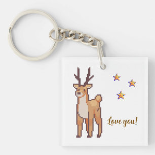 Reindeer, love you Pixelart, Pixel Art  Keychain