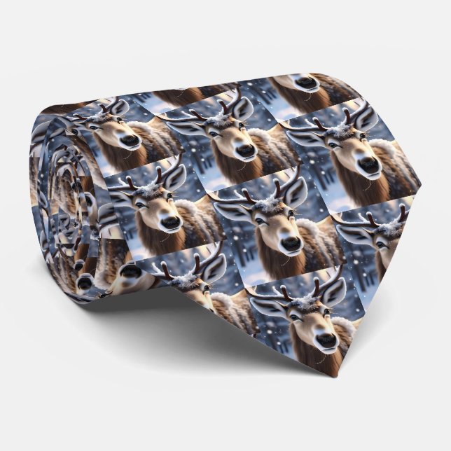 Reindeer Magic: Close-Up of Santas Loyal Companion Tie (Rolled)