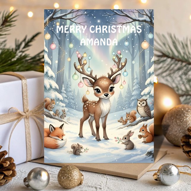 Reindeer Magical Forest Kids Christmas Card (Creator Uploaded)