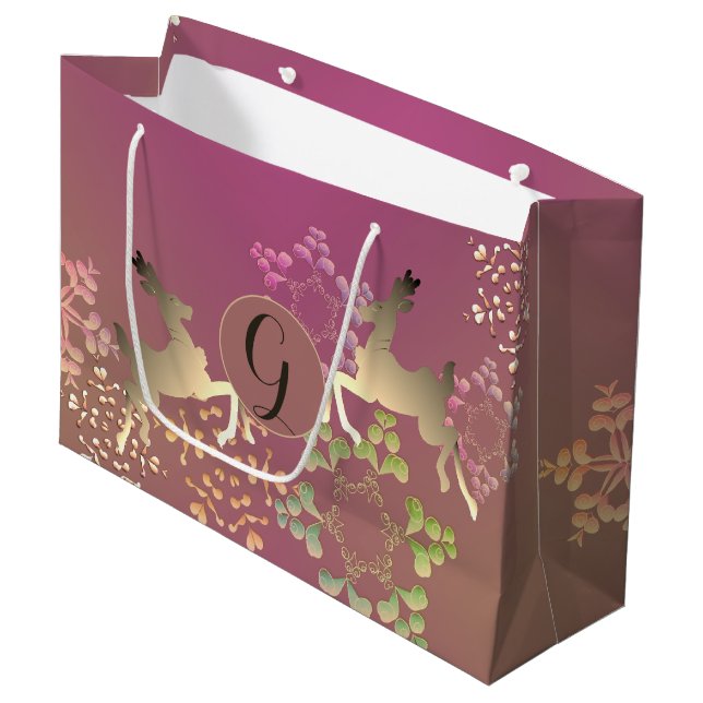 Reindeer & Magical Snowflakes Gift Bag (Front Angled)