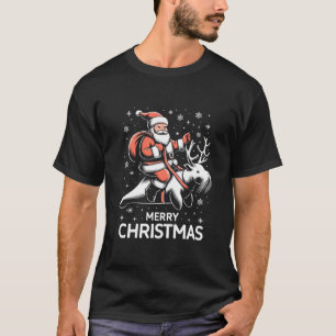 Reindeer Manatee Ugly Xmas Gift Santa Riding Bunny T-Shirt
