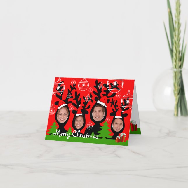 Reindeer Merry Christmas Add Photo Card 2 (Front)