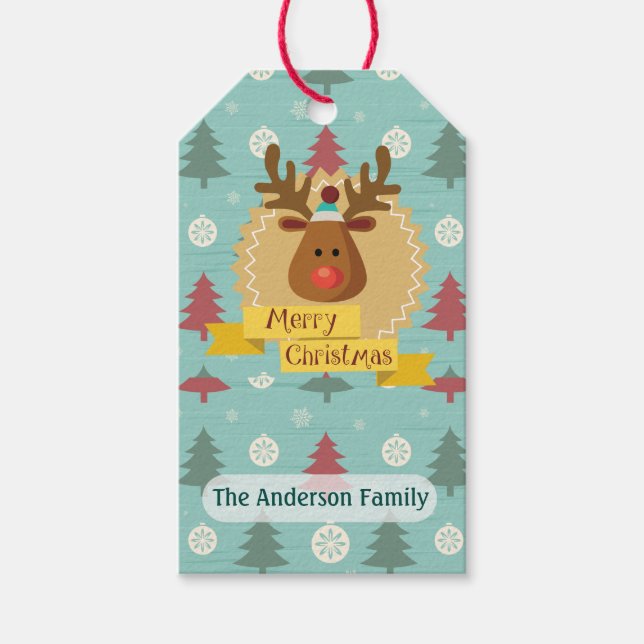 Reindeer Merry Christmas Custom Gift Tags (Front)