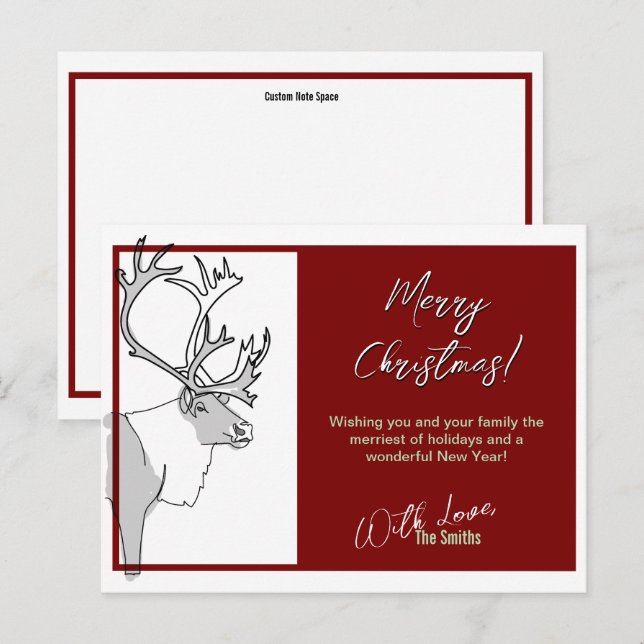 Reindeer Merry Christmas Customizable Postcard (Front/Back)