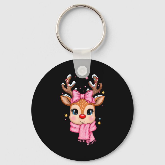 Reindeer Merry Christmas Cute Girl Women Kids  Keychain (Front)