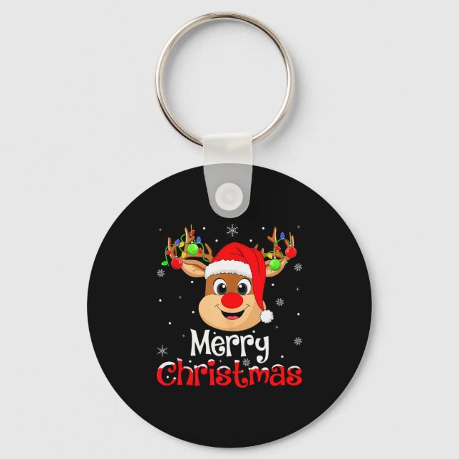 Reindeer Merry Christmas Family Men Women Kids Xma Keychain (Front)