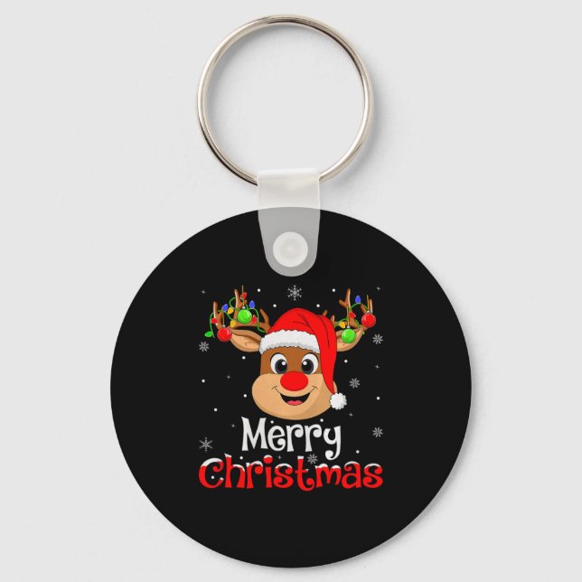 Reindeer Merry Christmas Family Men Women Kids Xma Keychain (Front)