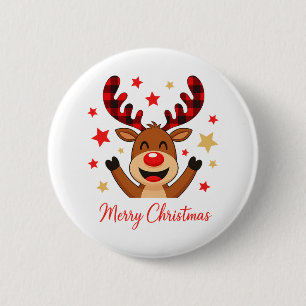 Reindeer Merry Christmas Holiday 2 Inch Round Button