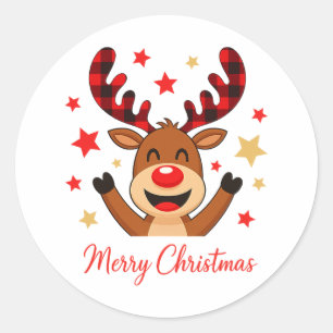 Reindeer Merry Christmas Holiday Classic Round Sticker