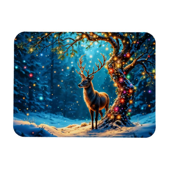 Reindeer Merry Christmas holiday lights Magnet (Horizontal)
