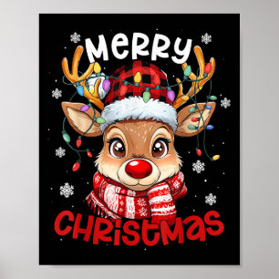 Reindeer Merry Christmas Light Xmas Family Men Wom Poster