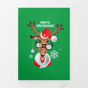 Reindeer Merry Christmas Tri-Fold Holiday Card