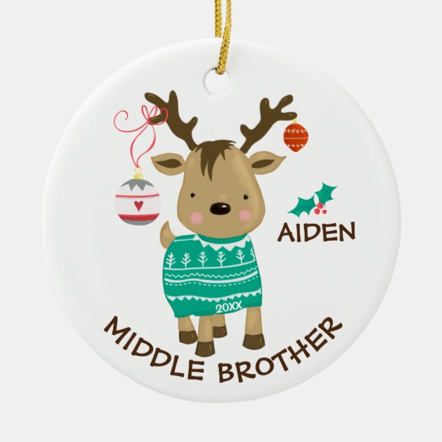 Reindeer Middle Brother Ornement de Noël (Devant)