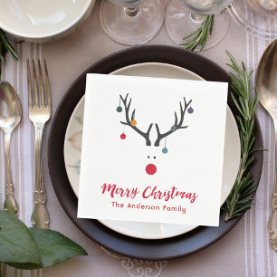 Reindeer modern white red Christmas dinner Napkin
