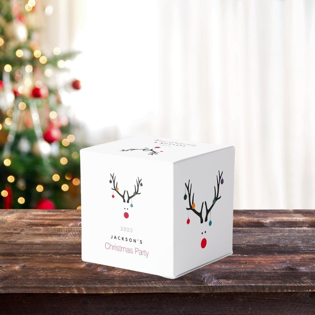 Reindeer modern white red family name favor box (Creator Uploaded)
