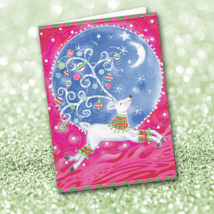 Reindeer Moon Retro Abstract Christmas Card