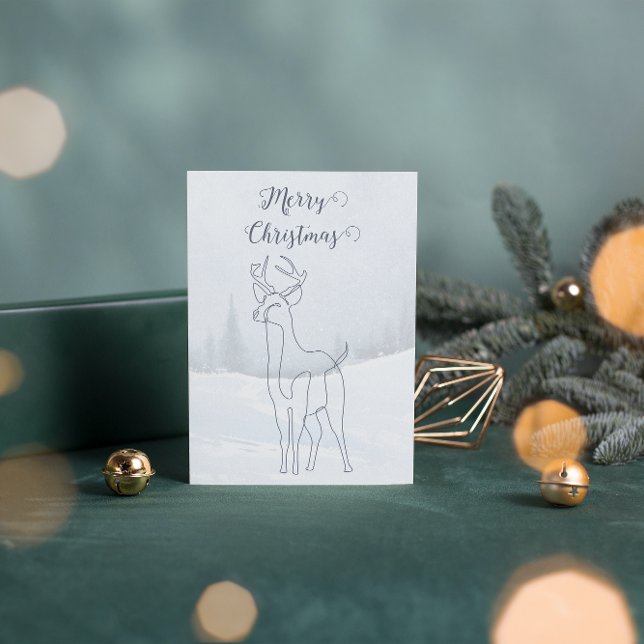 Reindeer Muted Blue Grey Lined Winter Christmas Holiday Postcard (Creator Uploaded)