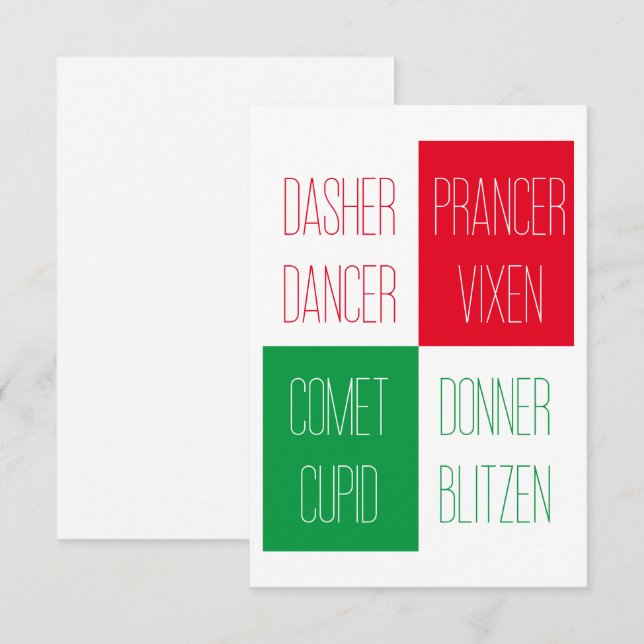 REINDEER NAMES 3.5x5 Flat Card  (Front/Back)
