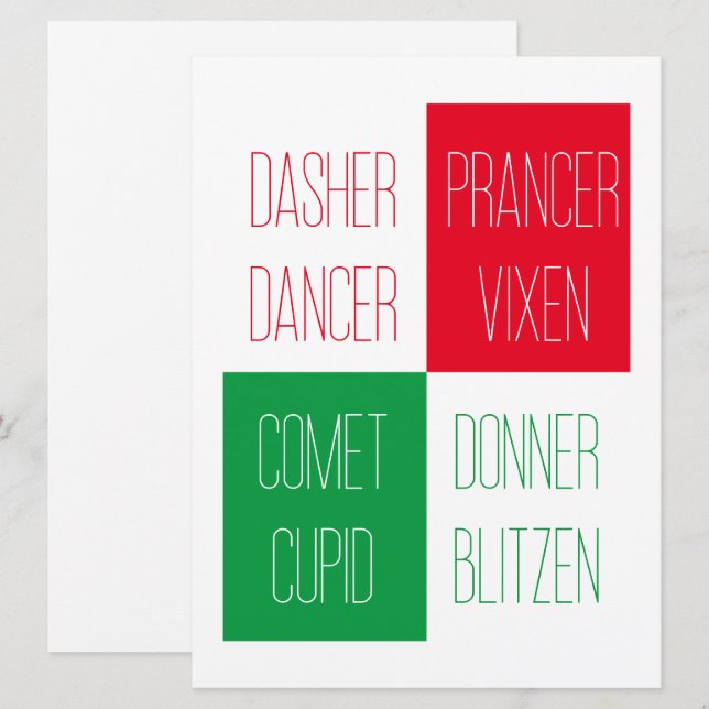 REINDEER NAMES 6.5x8.75 Flat Card  (Front/Back)